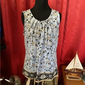 Liz Claiborne Floral Blouse in Blue and Cream